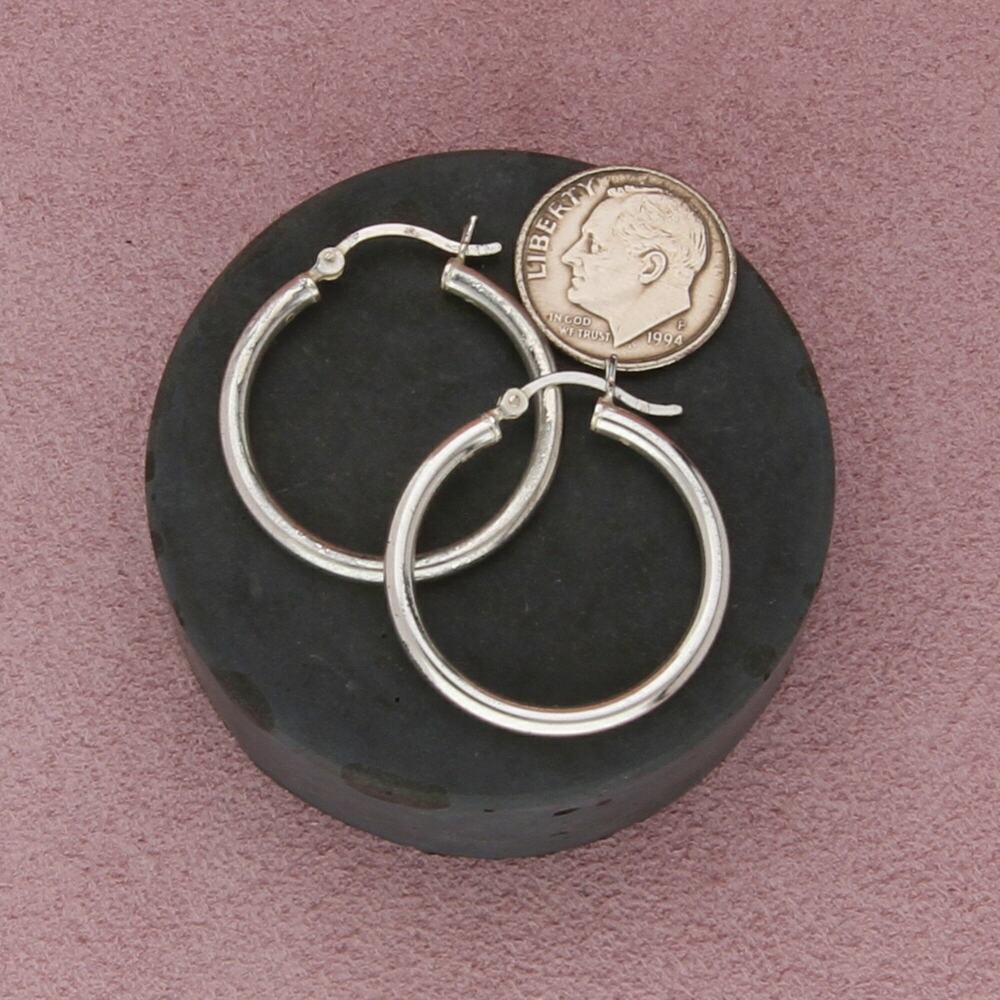 sterling silver 27mm tube snap-post hoop earrings - Picture 2 of 3